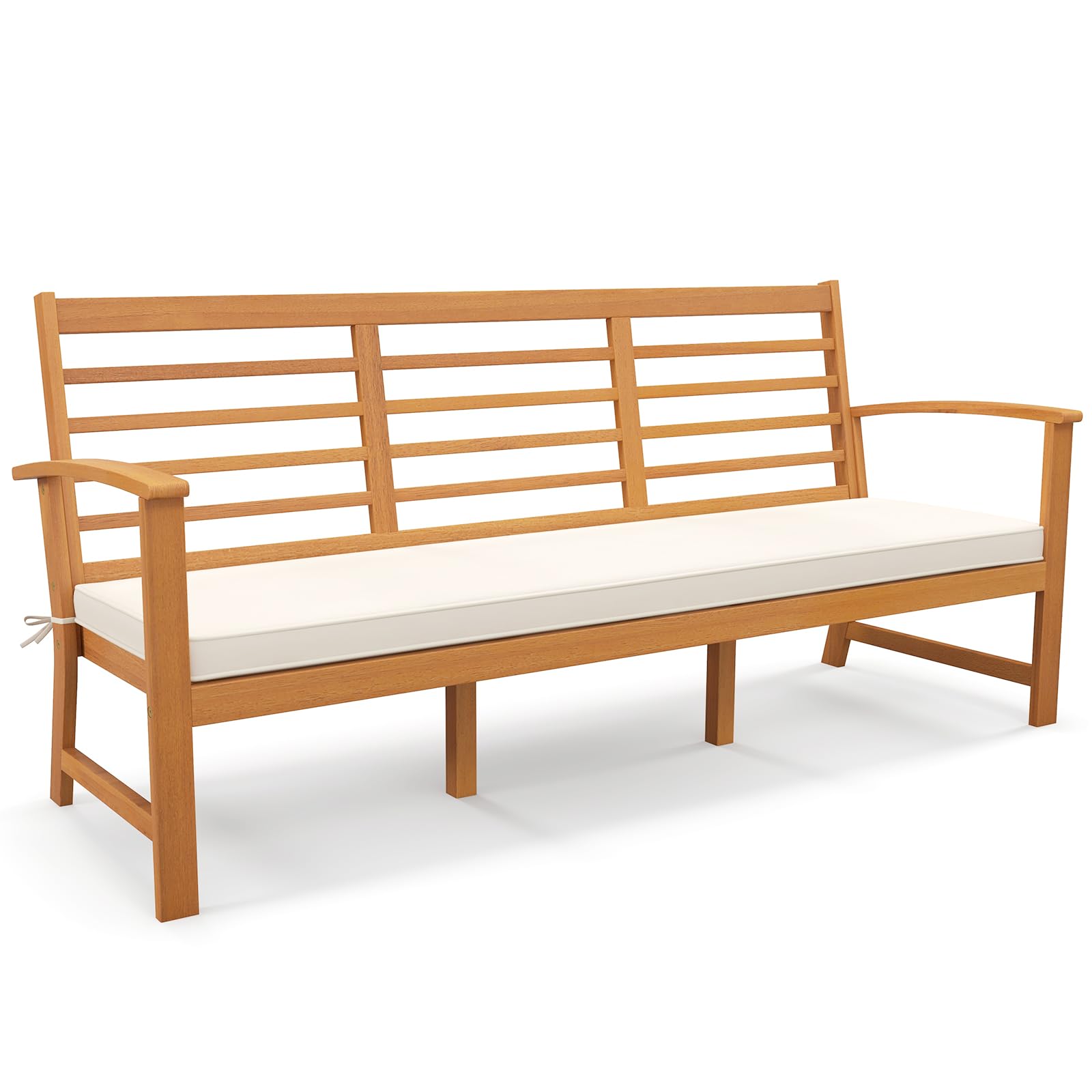 Banc en bois d'acacia Tangkula Patio de 162,5 cm, très long, 3 places, avec coussin d'assise